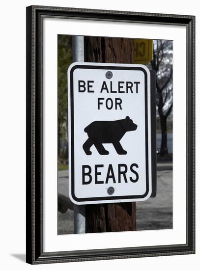 Bear Warning Sign, Silver Lake Resort, Eastern Sierra, California-David Wall-Framed Photographic Print