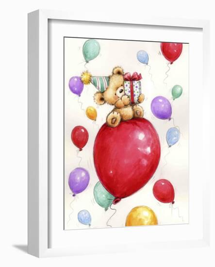 Bear with Balloons-MAKIKO-Framed Giclee Print