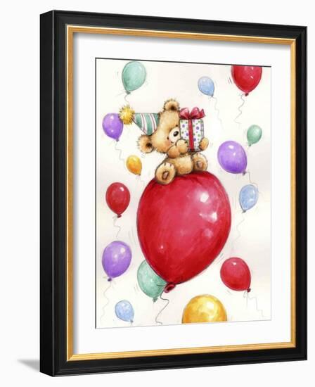 Bear with Balloons-MAKIKO-Framed Giclee Print