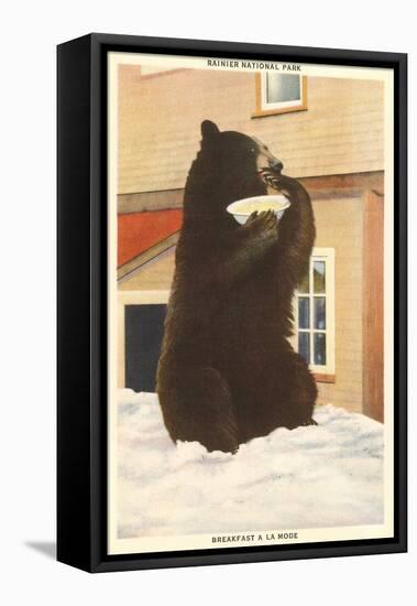 Bear with Bowl, Rainier National Park, Washington-null-Framed Stretched Canvas