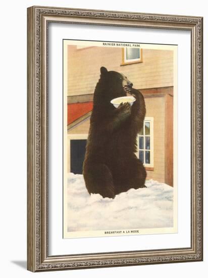 Bear with Bowl, Rainier National Park, Washington-null-Framed Art Print