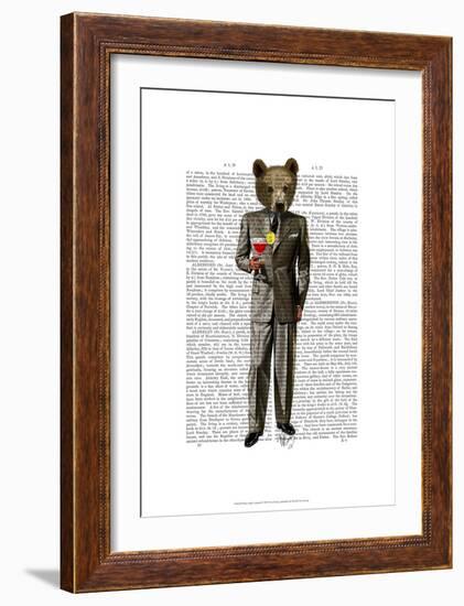 Bear with Cocktail-Fab Funky-Framed Art Print