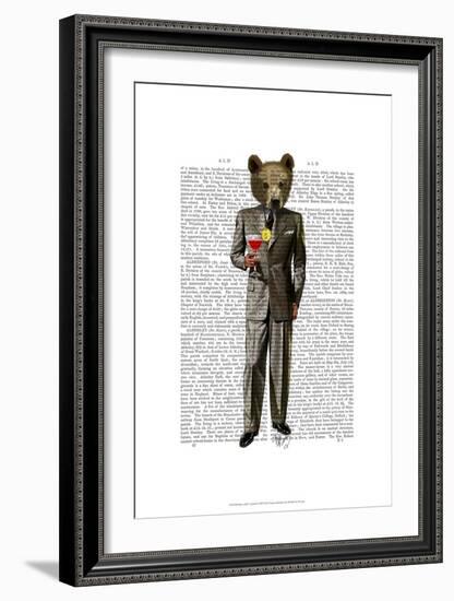 Bear with Cocktail-Fab Funky-Framed Art Print