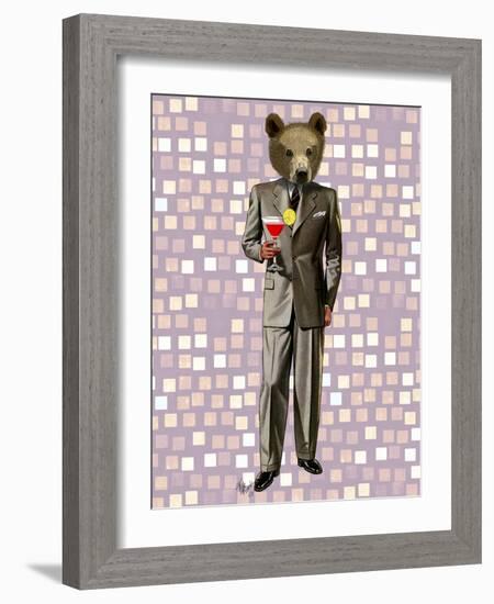 Bear with Cocktail-Fab Funky-Framed Art Print