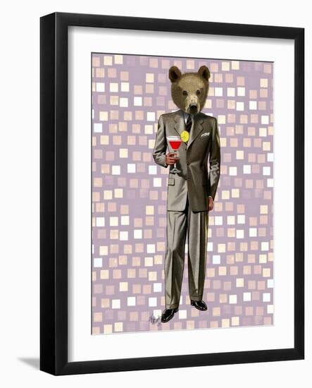 Bear with Cocktail-Fab Funky-Framed Art Print