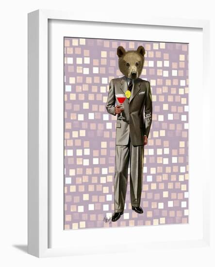 Bear with Cocktail-Fab Funky-Framed Art Print