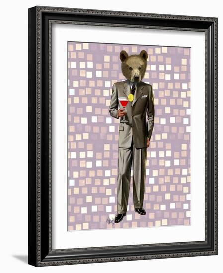 Bear with Cocktail-Fab Funky-Framed Art Print