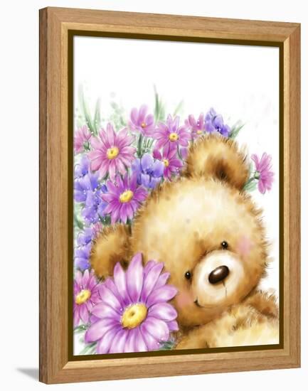 Bear with Flowers 2-MAKIKO-Framed Premier Image Canvas