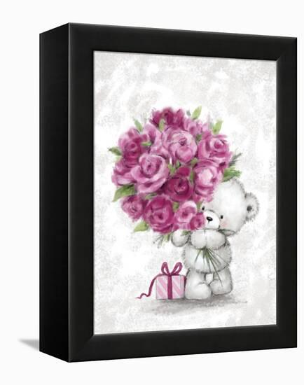 Bear with Pink Roses-MAKIKO-Framed Premier Image Canvas