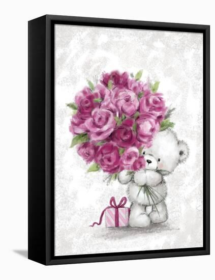 Bear with Pink Roses-MAKIKO-Framed Premier Image Canvas