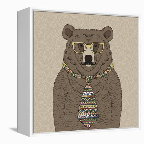 Bear with Tie-null-Framed Stretched Canvas