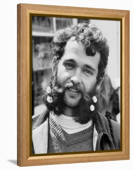 Bearded and Mustached Hippie at Anti War Demonstration in Golden Gate Park-Ralph Crane-Framed Premier Image Canvas