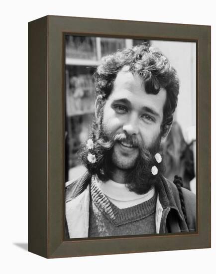 Bearded and Mustached Hippie at Anti War Demonstration in Golden Gate Park-Ralph Crane-Framed Premier Image Canvas