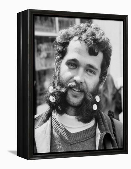 Bearded and Mustached Hippie at Anti War Demonstration in Golden Gate Park-Ralph Crane-Framed Premier Image Canvas