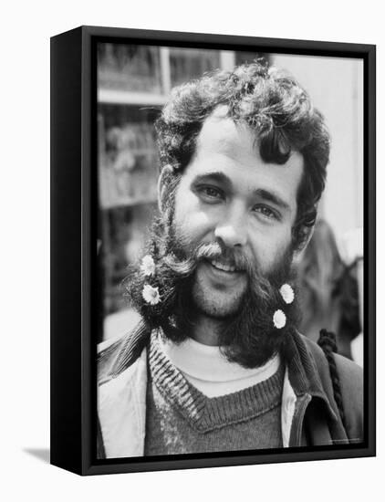 Bearded and Mustached Hippie at Anti War Demonstration in Golden Gate Park-Ralph Crane-Framed Premier Image Canvas