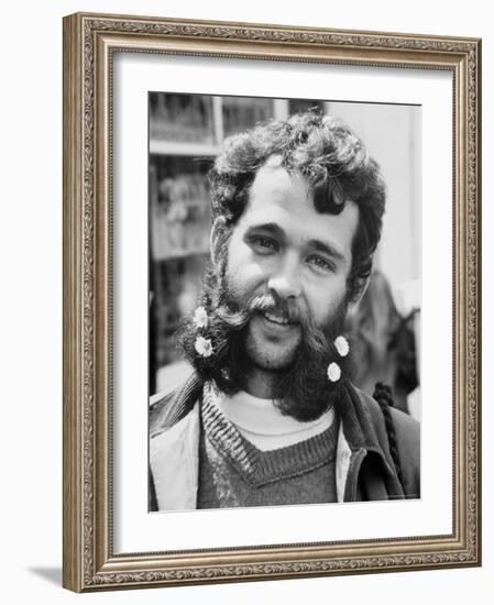 Bearded and Mustached Hippie at Anti War Demonstration in Golden Gate Park-Ralph Crane-Framed Photographic Print