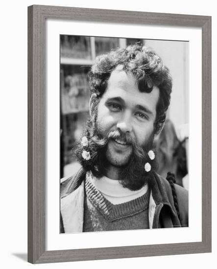 Bearded and Mustached Hippie at Anti War Demonstration in Golden Gate Park-Ralph Crane-Framed Photographic Print