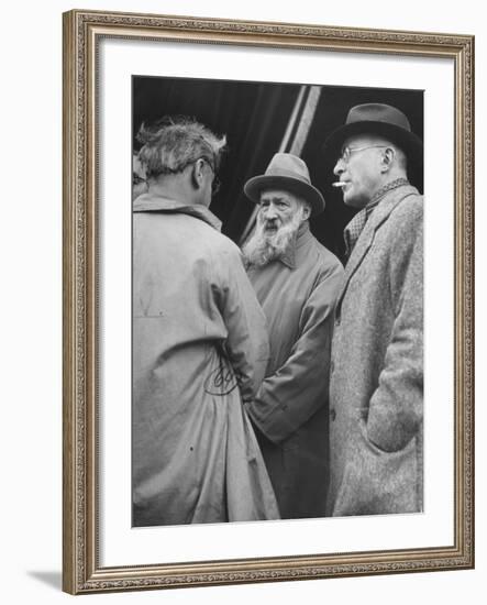 Bearded French Sculptor Constanin Brancusi, Sharing Impressions with Surrealist Poet Tristan Tzara-Ralph Morse-Framed Premium Photographic Print