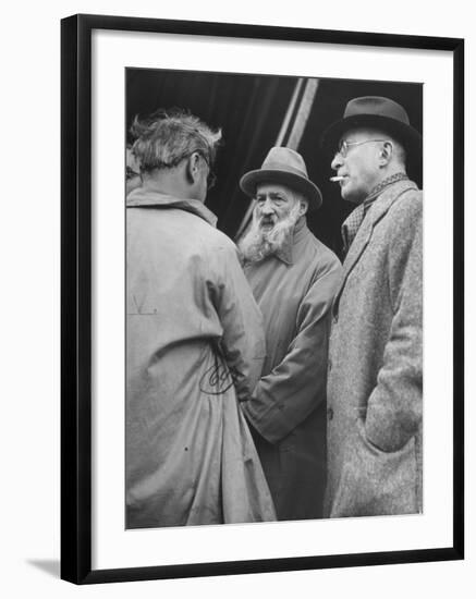 Bearded French Sculptor Constanin Brancusi, Sharing Impressions with Surrealist Poet Tristan Tzara-Ralph Morse-Framed Premium Photographic Print