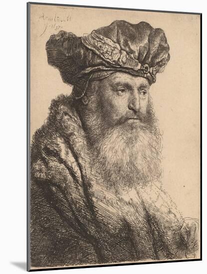 Bearded Man in a Velvet Cap with a Jewel Clasp, 1637-Rembrandt van Rijn-Mounted Giclee Print