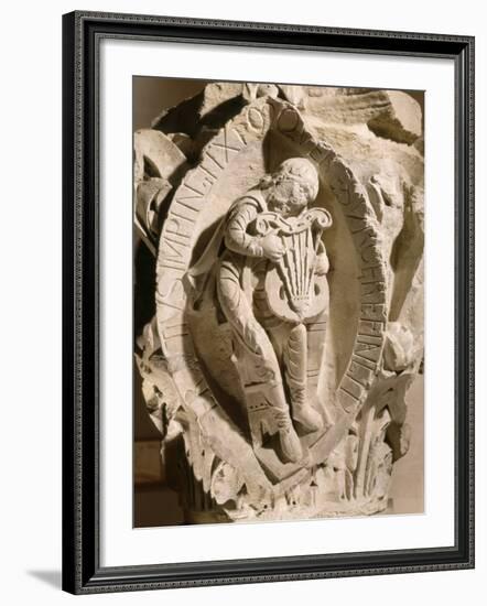 Bearded Man Seated Playing Cithara Lyre, Romanesque Carved Capital, c.1118-1120, from Cluny Abbey-null-Framed Photographic Print