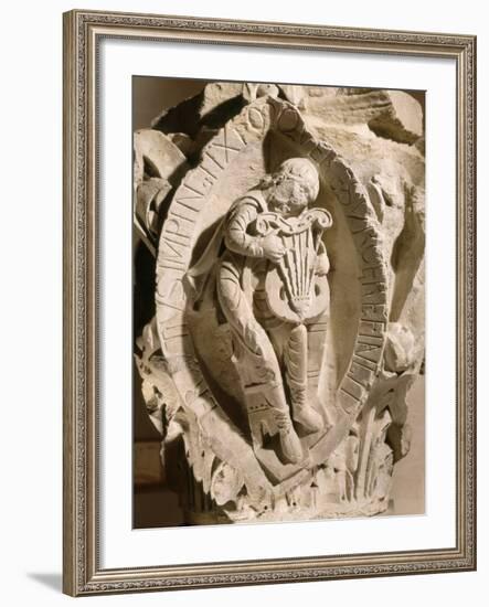 Bearded Man Seated Playing Cithara Lyre, Romanesque Carved Capital, c.1118-1120, from Cluny Abbey-null-Framed Photographic Print