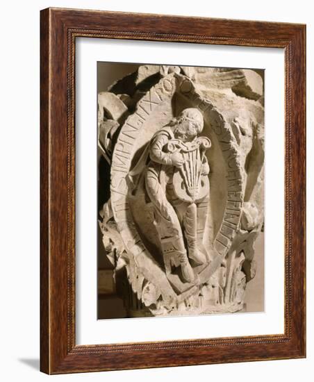 Bearded Man Seated Playing Cithara Lyre, Romanesque Carved Capital, c.1118-1120, from Cluny Abbey-null-Framed Photographic Print