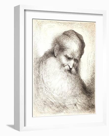 Bearded Old Man with His Head Leaning Forward, Wearing a Skull Cap, Facing Right-Giovanni Benedetto Castiglione-Framed Giclee Print