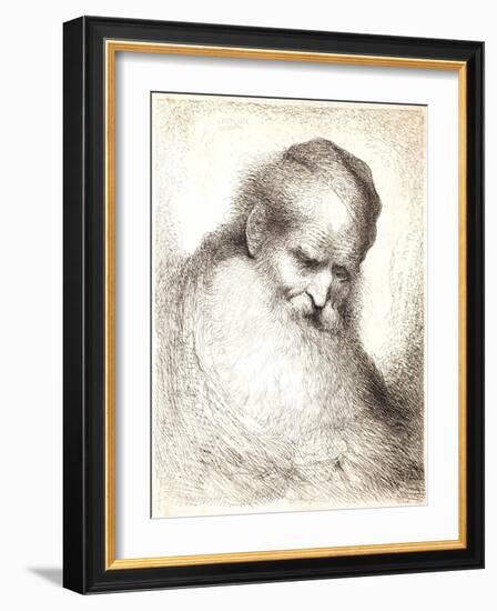 Bearded Old Man with His Head Leaning Forward, Wearing a Skull Cap, Facing Right-Giovanni Benedetto Castiglione-Framed Giclee Print