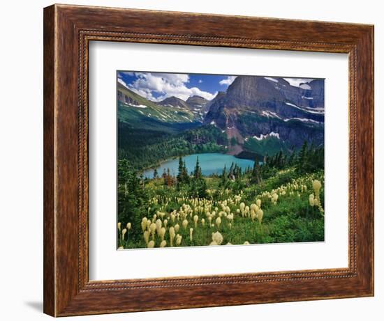 Beargrass above Grinnell Lake, Many Glacier Valley, Glacier National Park, Montana, USA-Chuck Haney-Framed Photographic Print