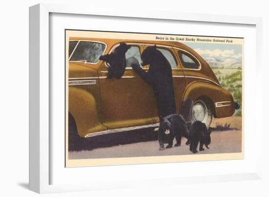 Bears at Car, Great Smoky Mountains-null-Framed Art Print