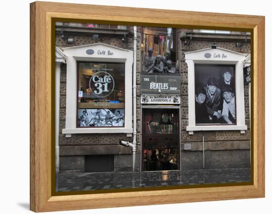 Beatles Shop, Mathew Street, Liverpool, Merseyside, England, United Kingdom, Europe-Wendy Connett-Framed Premier Image Canvas