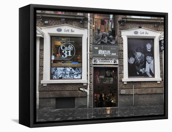 Beatles Shop, Mathew Street, Liverpool, Merseyside, England, United Kingdom, Europe-Wendy Connett-Framed Premier Image Canvas