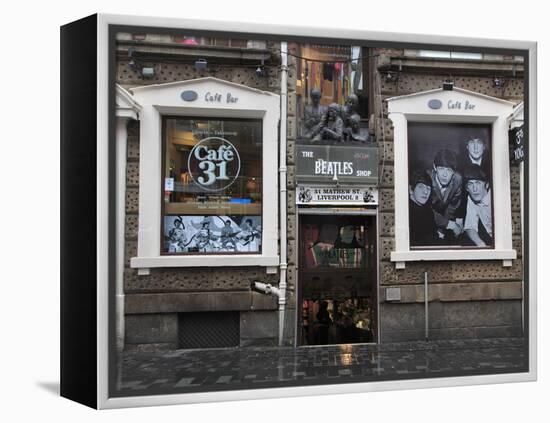 Beatles Shop, Mathew Street, Liverpool, Merseyside, England, United Kingdom, Europe-Wendy Connett-Framed Premier Image Canvas