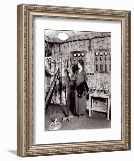 Beatrix Dussane in a Radio Recording Studio, C.1936 (B/W Photo)-French Photographer-Framed Giclee Print