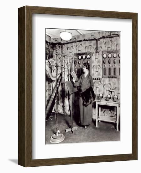 Beatrix Dussane in a Radio Recording Studio, C.1936 (B/W Photo)-French Photographer-Framed Giclee Print
