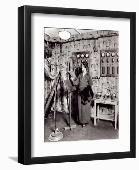 Beatrix Dussane in a Radio Recording Studio, C.1936 (B/W Photo)-French Photographer-Framed Giclee Print