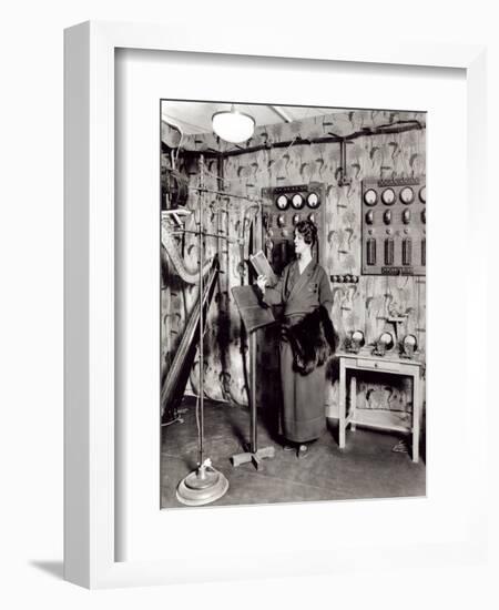 Beatrix Dussane in a Radio Recording Studio, C.1936 (B/W Photo)-French Photographer-Framed Giclee Print