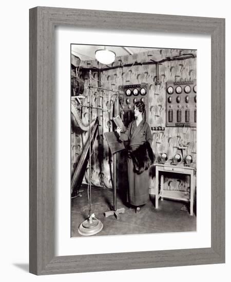 Beatrix Dussane in a Radio Recording Studio, C.1936 (B/W Photo)-French Photographer-Framed Giclee Print