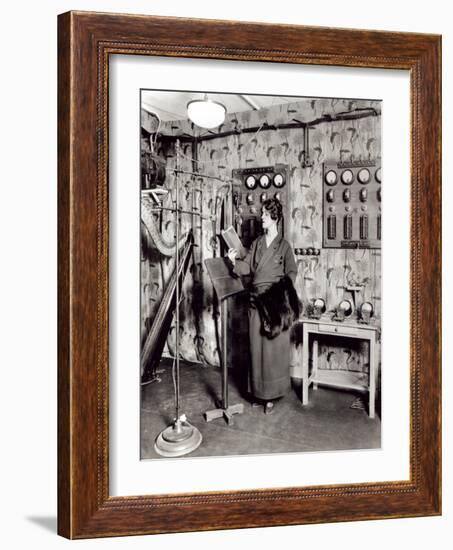 Beatrix Dussane in a Radio Recording Studio, C.1936 (B/W Photo)-French Photographer-Framed Giclee Print