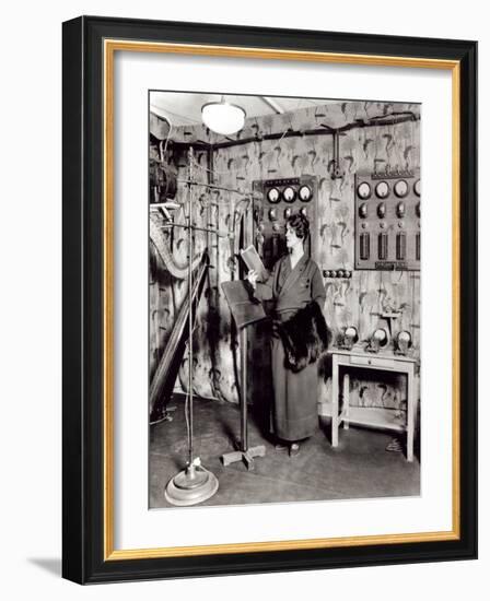 Beatrix Dussane in a Radio Recording Studio, C.1936 (B/W Photo)-French Photographer-Framed Giclee Print