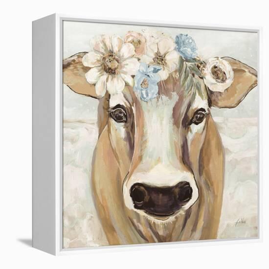 Beau with Flowers Neutral-Jeanette Vertentes-Framed Stretched Canvas