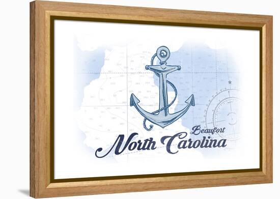 Beaufort, North Carolina - Anchor - Blue - Coastal Icon-Lantern Press-Framed Stretched Canvas