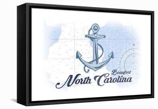 Beaufort, North Carolina - Anchor - Blue - Coastal Icon-Lantern Press-Framed Stretched Canvas