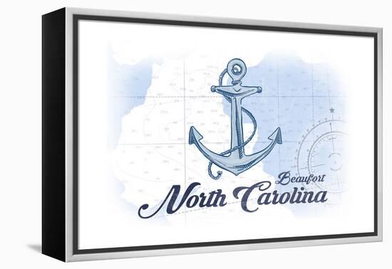 Beaufort, North Carolina - Anchor - Blue - Coastal Icon-Lantern Press-Framed Stretched Canvas