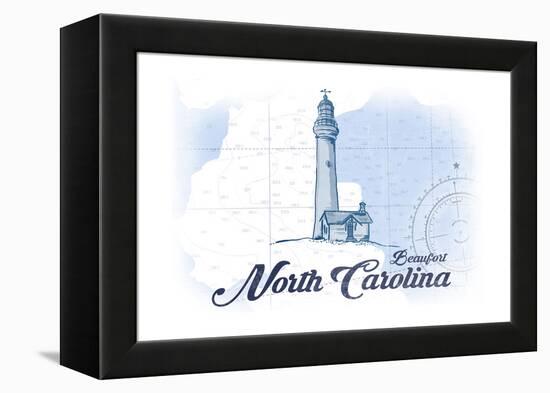 Beaufort, North Carolina - Lighthouse - Blue - Coastal Icon-Lantern Press-Framed Stretched Canvas