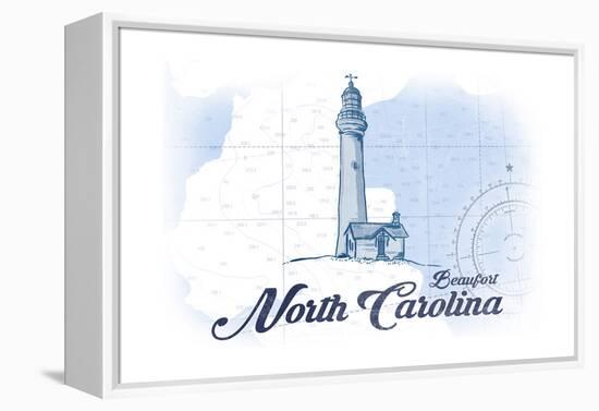 Beaufort, North Carolina - Lighthouse - Blue - Coastal Icon-Lantern Press-Framed Stretched Canvas