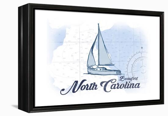 Beaufort, North Carolina - Sailboat - Blue - Coastal Icon-Lantern Press-Framed Stretched Canvas