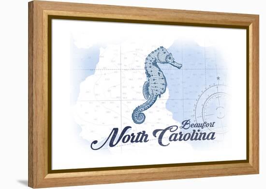 Beaufort, North Carolina - Seahorse - Blue - Coastal Icon-Lantern Press-Framed Stretched Canvas