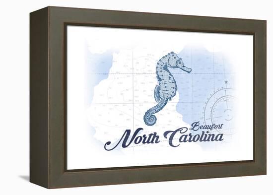 Beaufort, North Carolina - Seahorse - Blue - Coastal Icon-Lantern Press-Framed Stretched Canvas